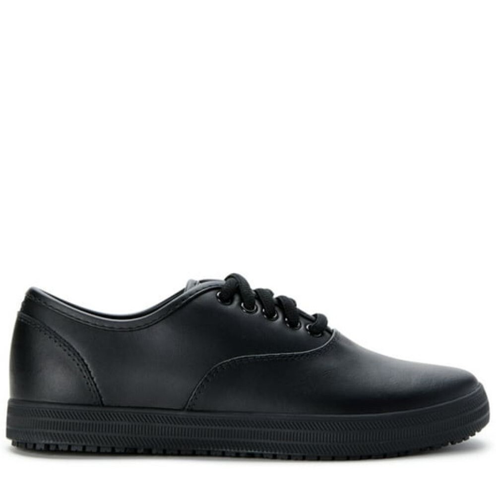 Tredsafe Wmn's Kensley Slip Resistant Black Faux Leather Oxford Work Sneakers, 7